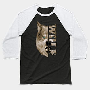 Wolf Head Vector Design- Wolf Text Graphic Baseball T-Shirt